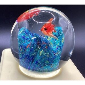 VTG‎ Nautical Glass Paperweight- Angelfish, Coral, Beach Cottage Decor